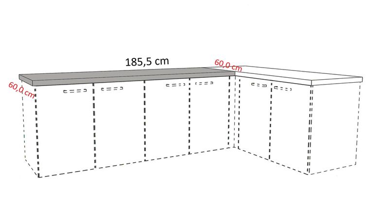 Cocooning Arbeitsplatte für Ecklösungen, 60 cm tief, 185.5cm lang, linker Schenkel APDEW60-186-E 0