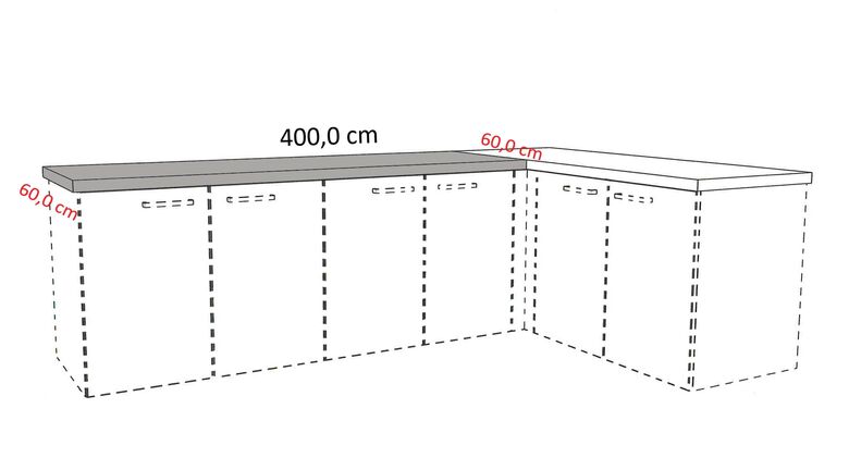 Cocooning Arbeitsplatte für Ecklösungen, 60 cm tief, 400 cm lang, linker Schenkel APDEW60-400-E 0
